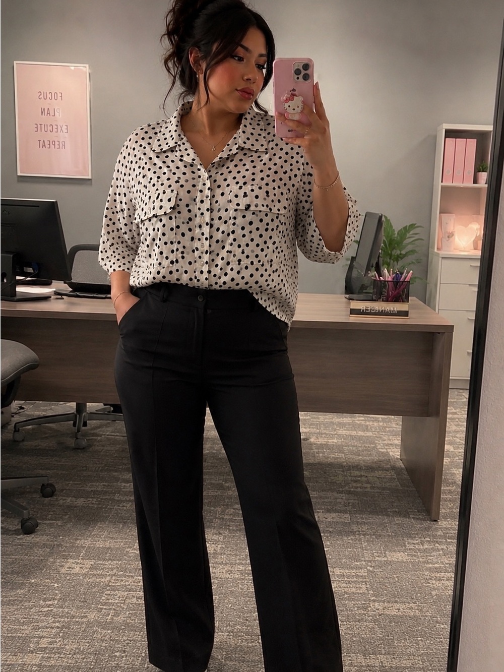 Who What Wear Cream Polka Dot Button-Down Shirt